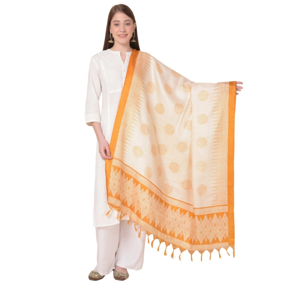 Women's Art Silk Printed Dupatta (Orange, Length: 2.25 to 2.50 Mtr)