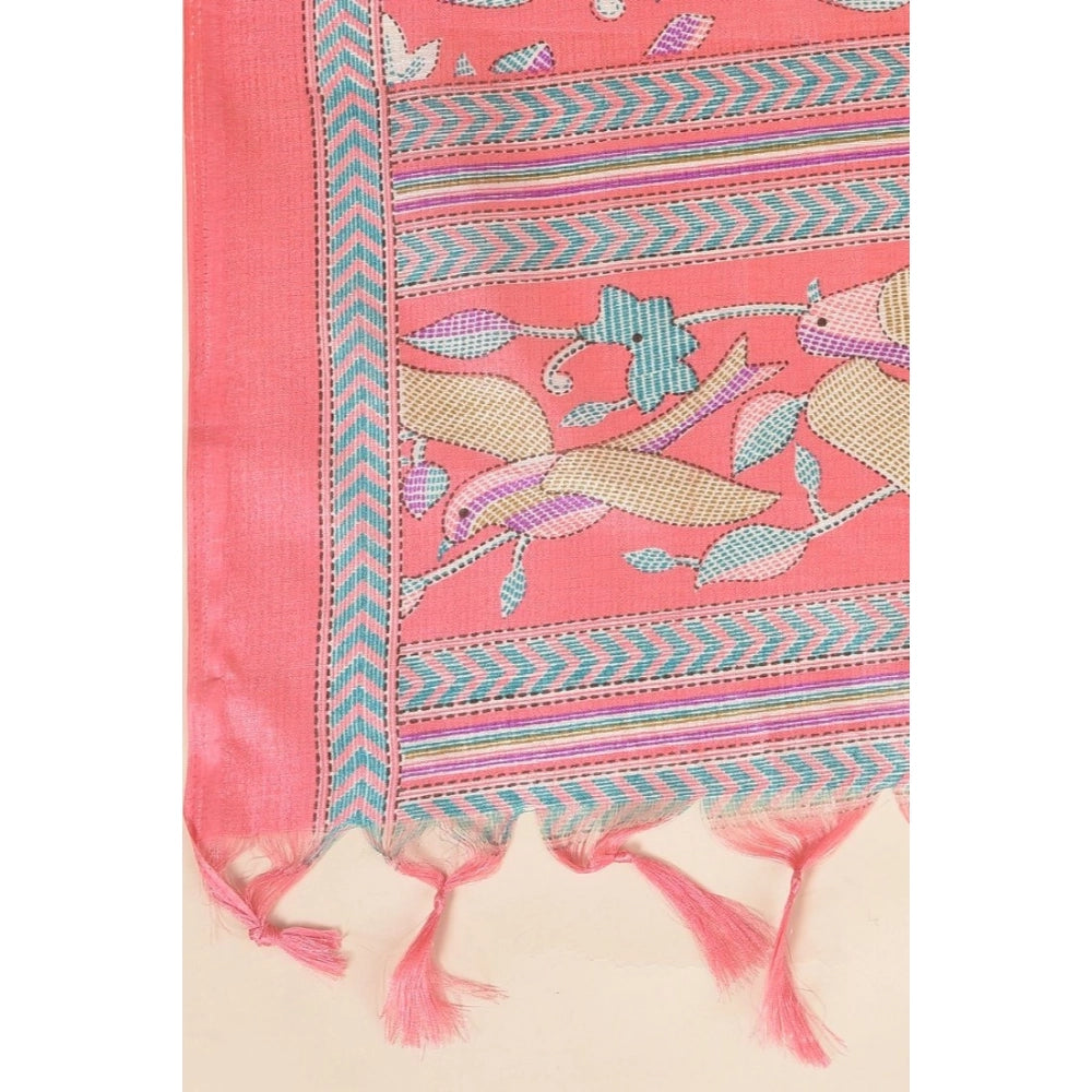 Women's Art Silk Printed Dupatta (Pink, Length: 2.25 to 2.50 Mtr)