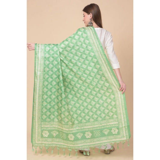 Women's Art Silk Printed Dupatta (Light Green, Length: 2.25 to 2.50 Mtr)