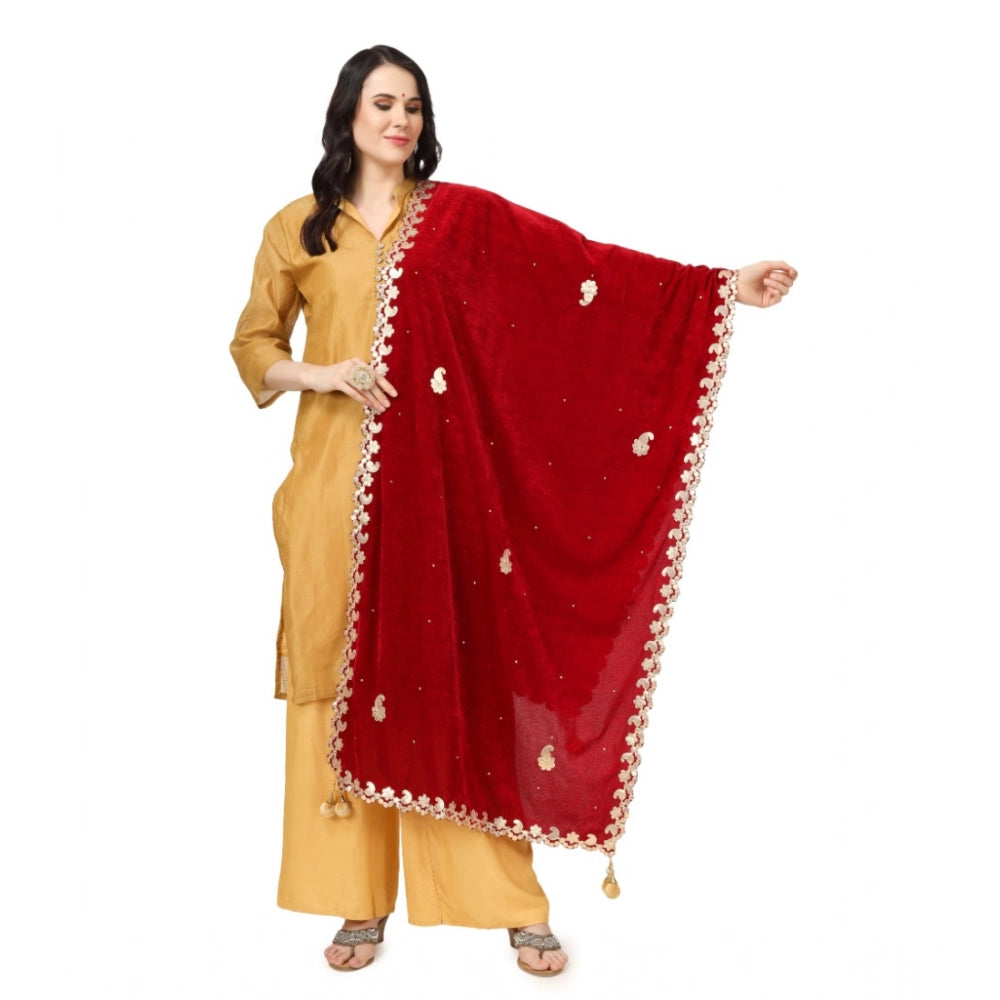 Women's Velvet Gotta Patti Dupatta (Maroon, Length: 2.25 to 2.50 Mtr)