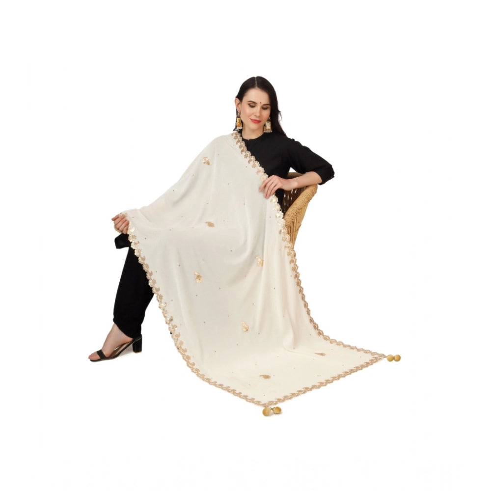 Women's Velvet Gotta Patti Dupatta (Off White, Length: 2.25 to 2.50 Mtr)