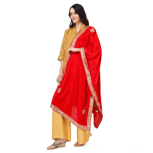Women's Velvet Gotta Patti Dupatta (Red, Length: 2.25 to 2.50 Mtr)