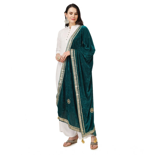 Women's Velvet Gotta Patti Dupatta (Dark Green, Length: 2.25 to 2.50 Mtr)