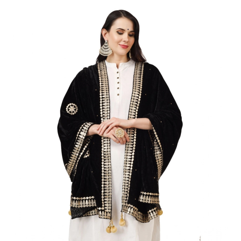 Women's Velvet Gotta Patti Dupatta (Black, Length: 2.25 to 2.50 Mtr)