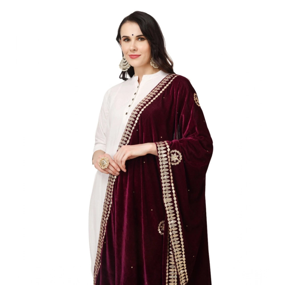 Women's Velvet Gotta Patti Dupatta (Purple, Length: 2.25 to 2.50 Mtr)
