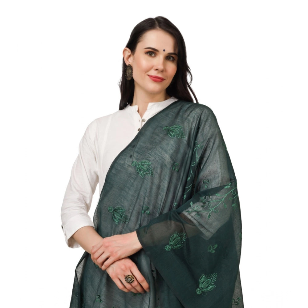 Women's Cotton Embroidered Dupatta (Green, Length: 2.25 to 2.50 Mtr)