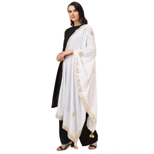 Women's Velvet Gotta Patti Dupatta (White, Length: 2.25 to 2.50 Mtr)