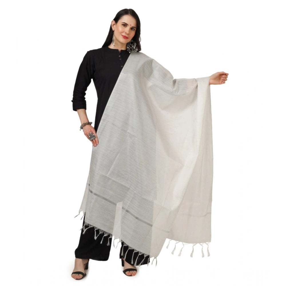 Women's Chanderi Solid Dupatta (White, Length: 2.25 to 2.50 Mtr)