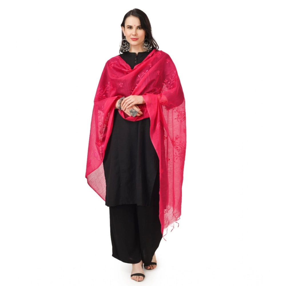 Women's Cotton Embroidered Dupatta (Maroon, Length: 2.25 to 2.50 Mtr)