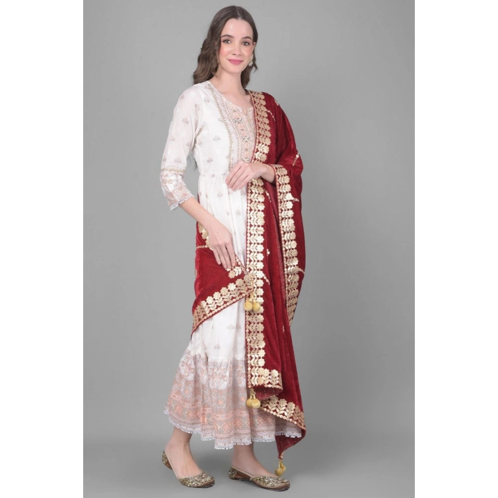 Women's Velvet Gotta Patti Dupatta (Maroon, Length: 2.25 to 2.50 Mtr)
