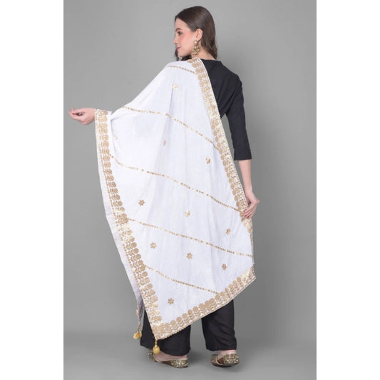 Women's Velvet Gotta Patti Dupatta (Off White, Length: 2.25 to 2.50 Mtr)