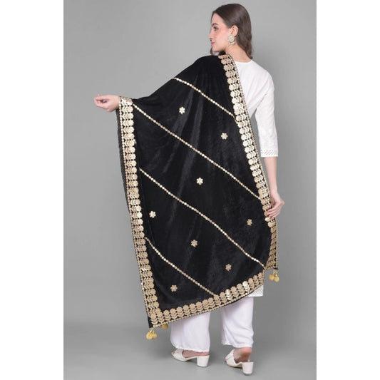 Women's Velvet Gotta Patti Dupatta (Black, Length: 2.25 to 2.50 Mtr)