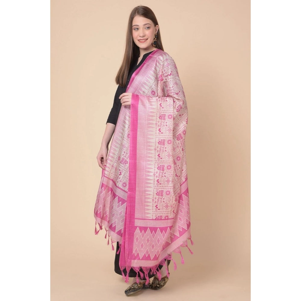 Women's Art Silk Printed Dupatta (Pink, Length: 2.25 to 2.50 Mtr)