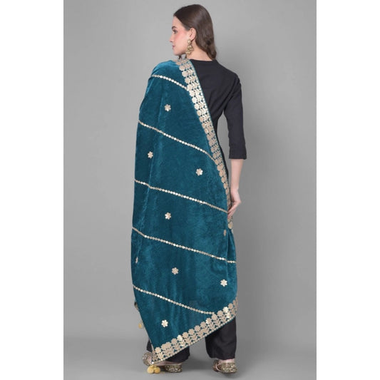 Women's Velvet Gotta Patti Dupatta (Teal, Length: 2.25 to 2.50 Mtr)