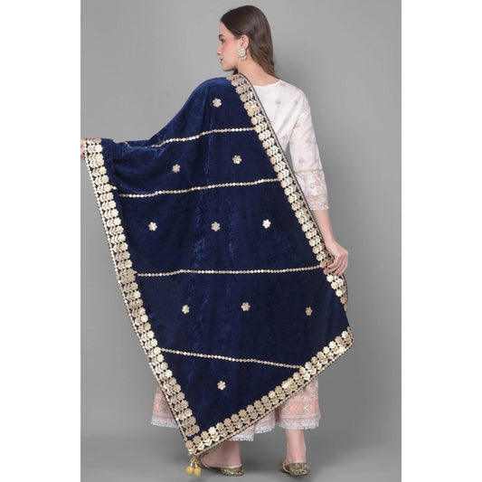 Women's Velvet Gotta Patti Dupatta (Navy, Length: 2.25 to 2.50 Mtr)