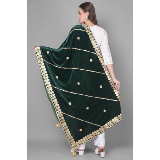 Women's Velvet Gotta Patti Dupatta (Green, Length: 2.25 to 2.50 Mtr)