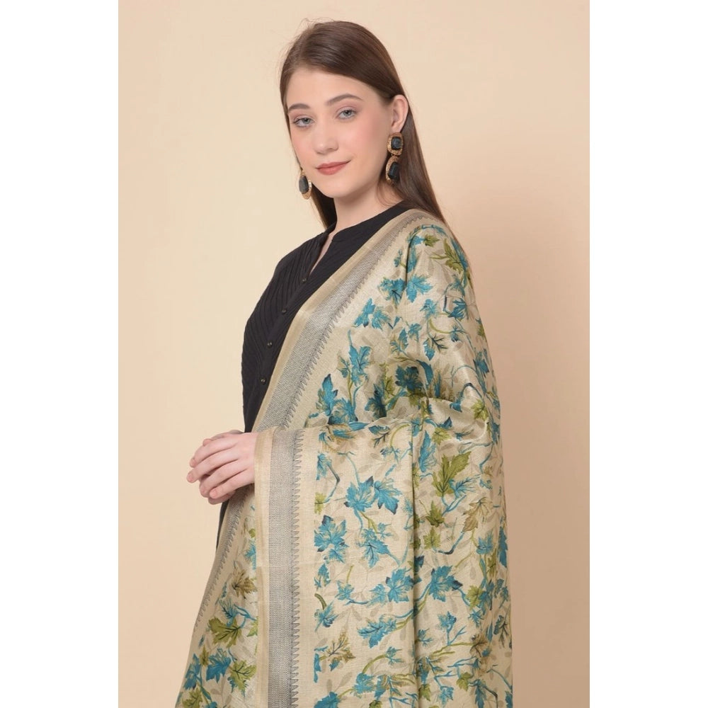 Women's Art Silk Printed Dupatta (Gold, Length: 2.25 to 2.50 Mtr)