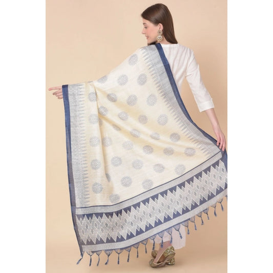 Women's Art Silk Printed Dupatta (Blue, Length: 2.25 to 2.50 Mtr)