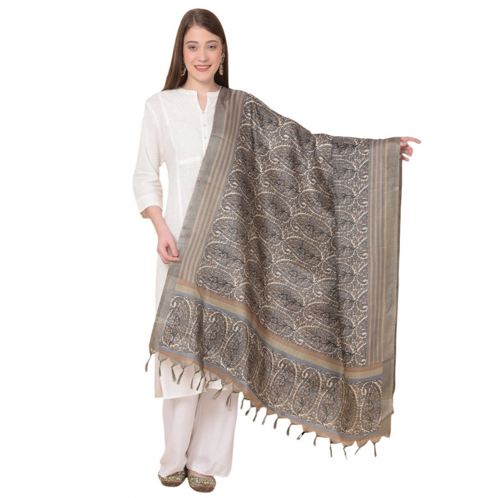 Women's Art Silk Printed Dupatta (Grey, Length: 2.25 to 2.50 Mtr)