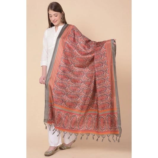 Women's Art Silk Printed Dupatta (Orange, Length: 2.25 to 2.50 Mtr)