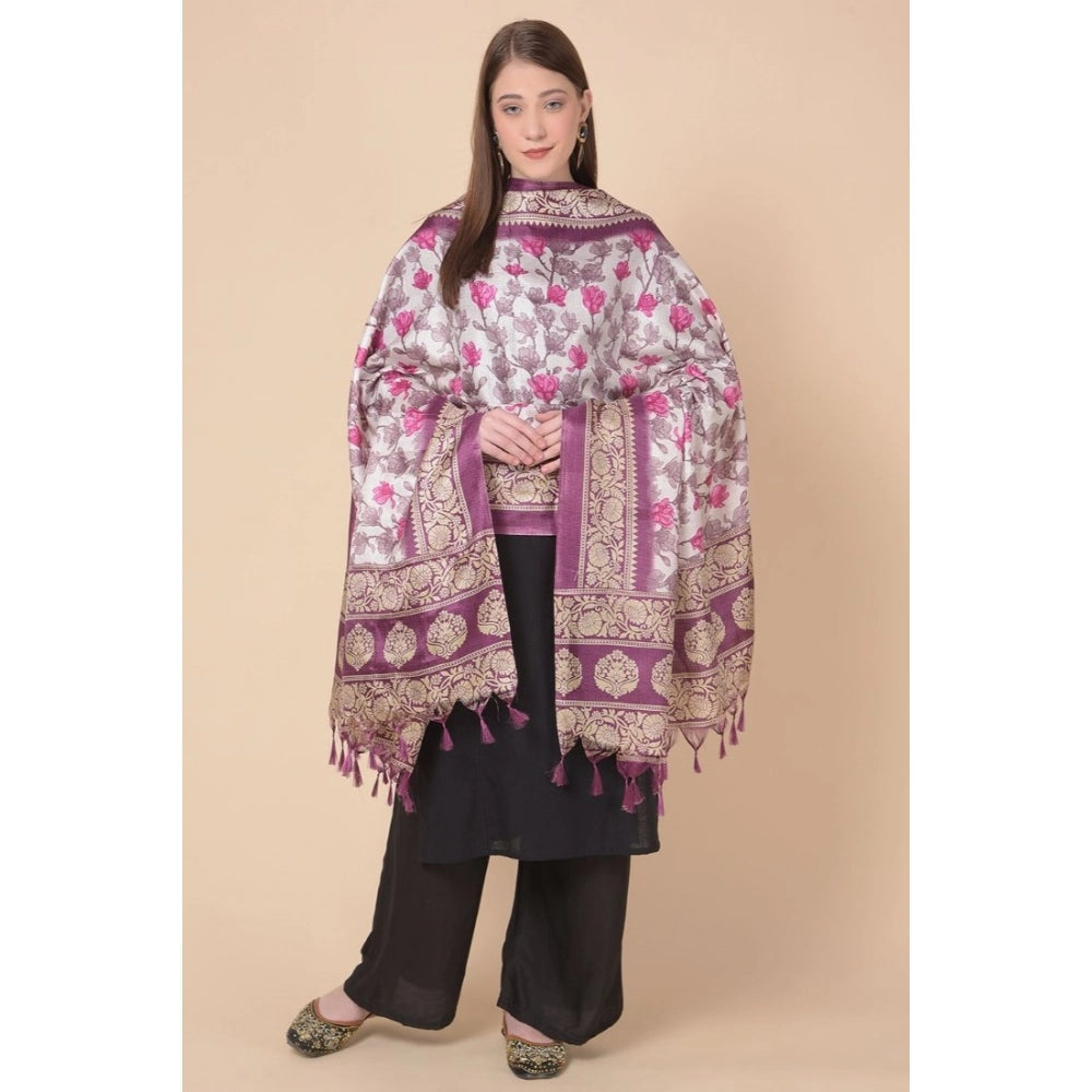 Women's Art Silk Printed Dupatta (Purple, Length: 2.25 to 2.50 Mtr)