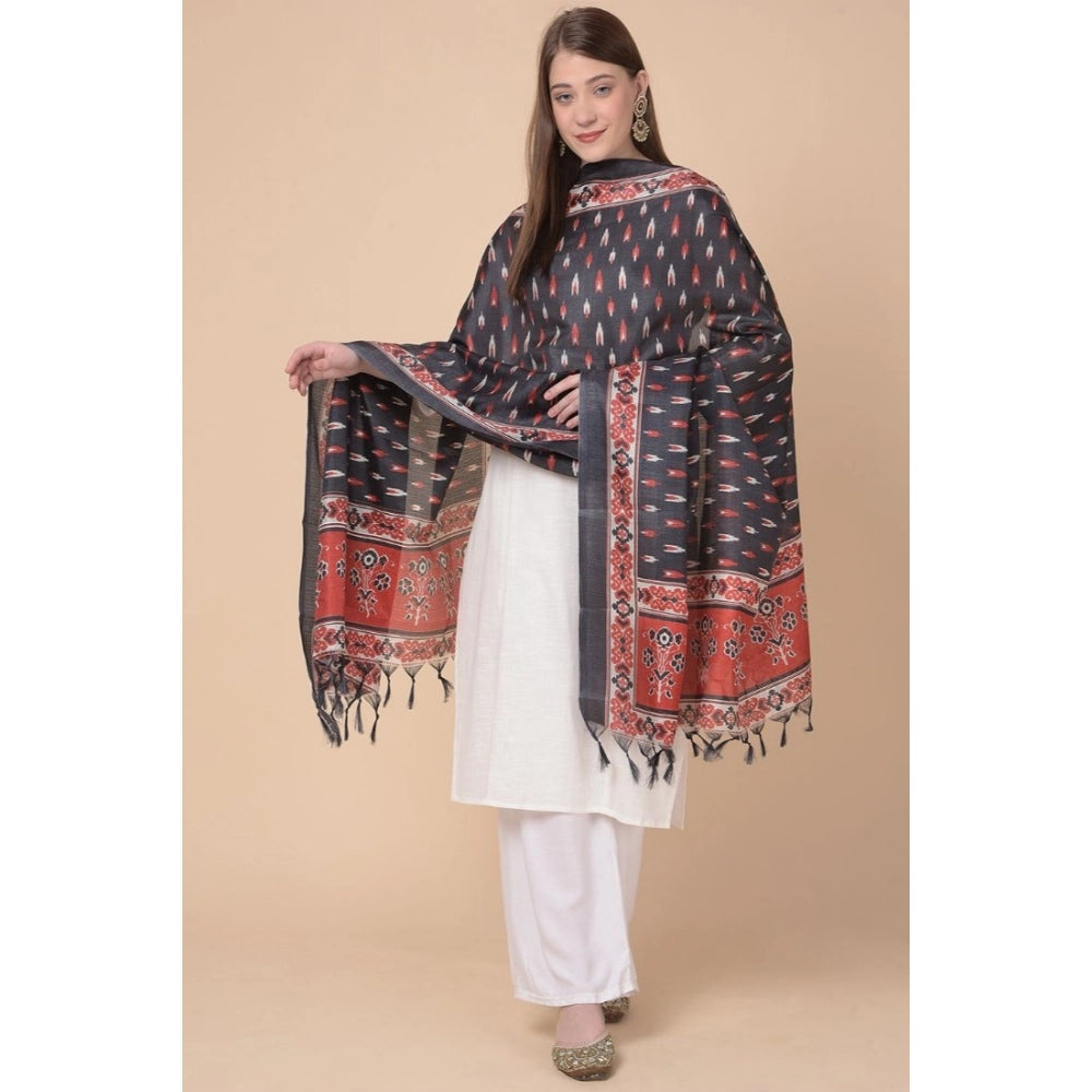 Women's Art Silk Printed Dupatta (Black, Length: 2.25 to 2.50 Mtr)