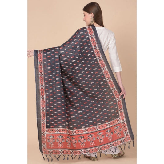 Women's Art Silk Printed Dupatta (Black, Length: 2.25 to 2.50 Mtr)