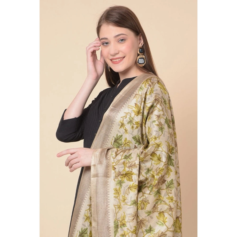 Women's Art Silk Printed Dupatta (Gold, Length: 2.25 to 2.50 Mtr)