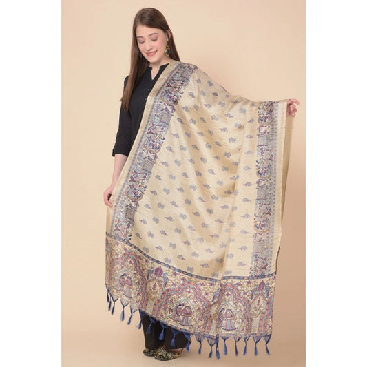 Women's Art Silk Printed Dupatta (Gold, Length: 2.25 to 2.50 Mtr)