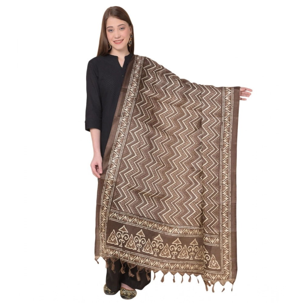 Women's Art Silk Printed Dupatta (Brown, Length: 2.25 to 2.50 Mtr)