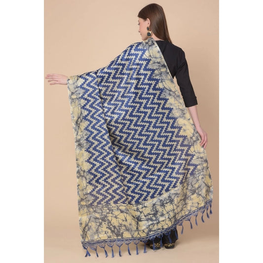 Women's Art Silk Printed Dupatta (Blue, Length: 2.25 to 2.50 Mtr)
