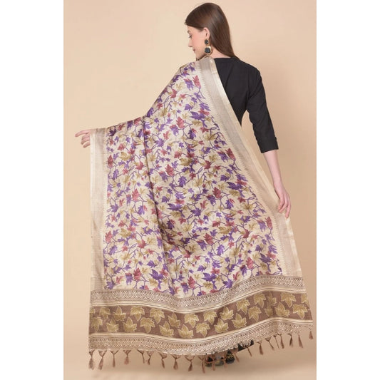 Women's Art Silk Printed Dupatta (Gold, Length: 2.25 to 2.50 Mtr)