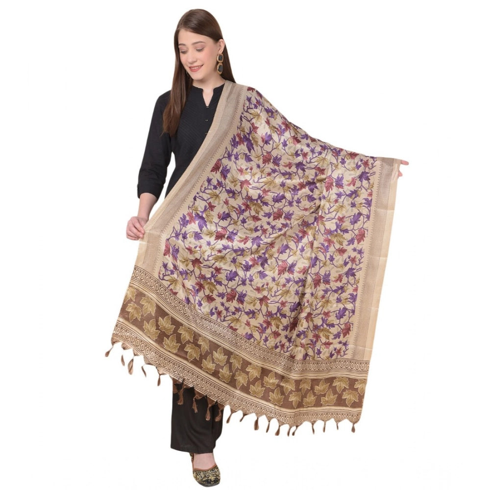 Women's Art Silk Printed Dupatta (Gold, Length: 2.25 to 2.50 Mtr)