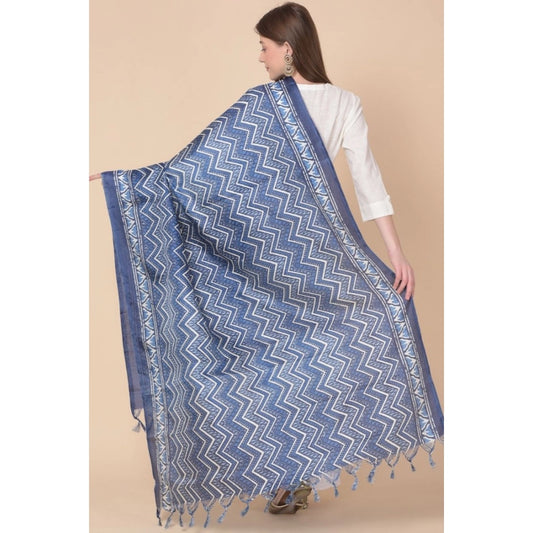 Women's Art Silk Printed Dupatta (Blue, Length: 2.25 to 2.50 Mtr)