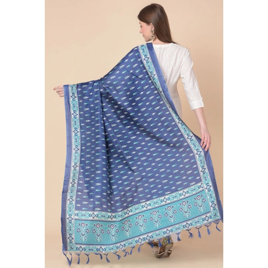 Women's Art Silk Printed Dupatta (Blue, Length: 2.25 to 2.50 Mtr)