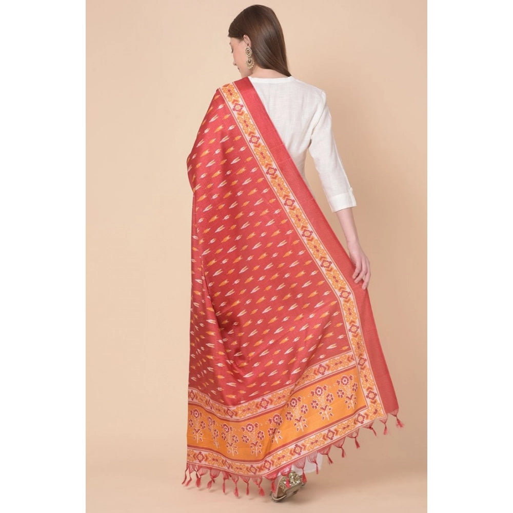 Women's Art Silk Printed Dupatta (Red, Length: 2.25 to 2.50 Mtr)