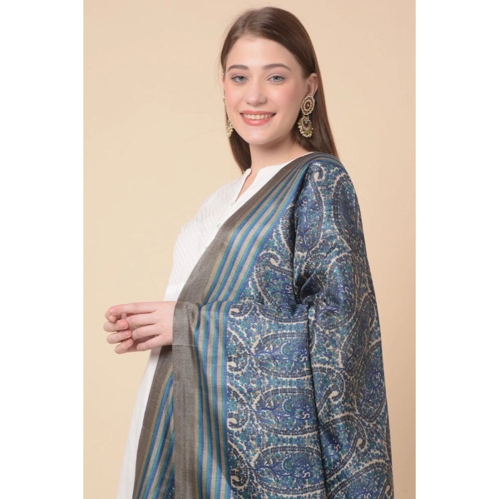 Women's Art Silk Printed Dupatta (Blue, Length: 2.25 to 2.50 Mtr)