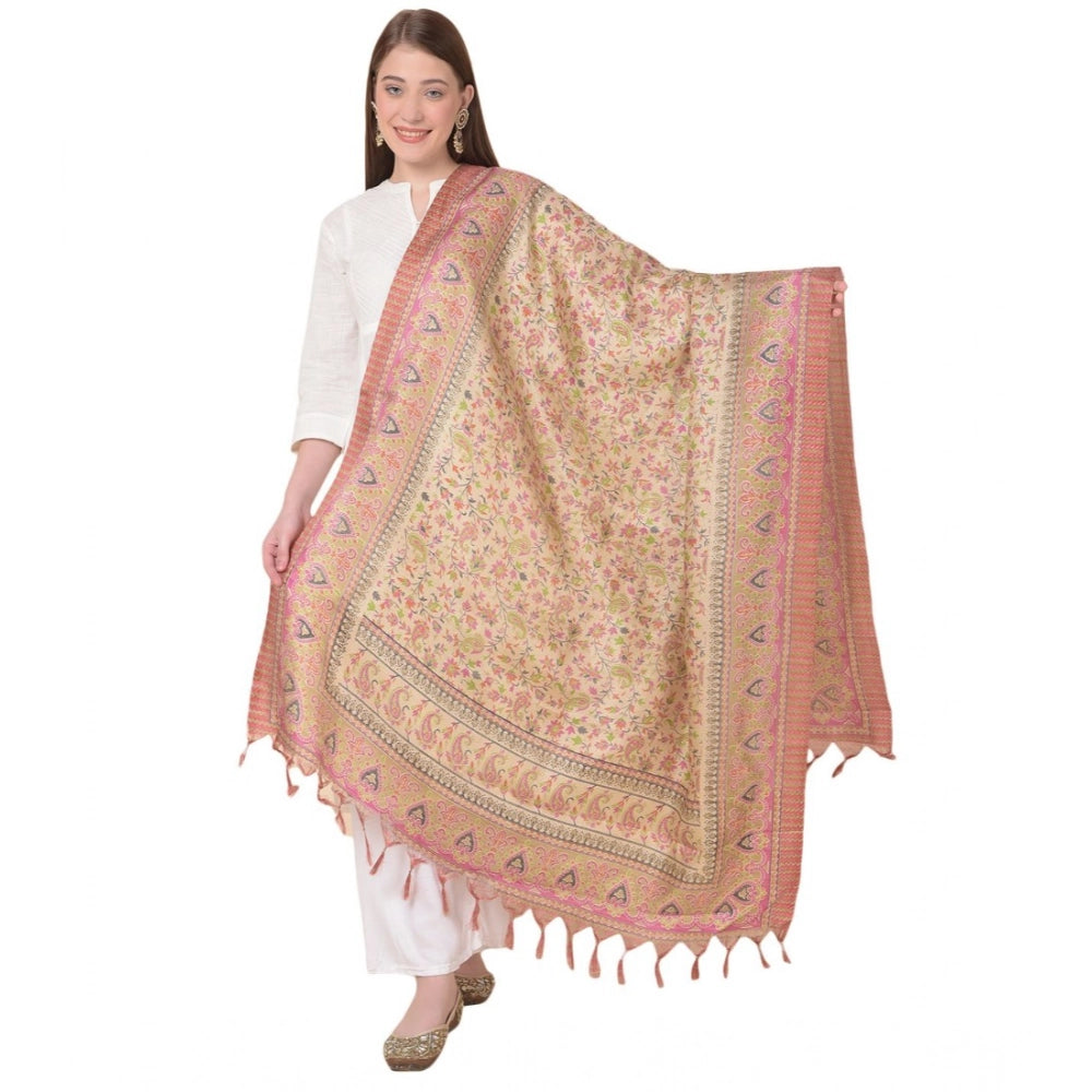 Women's Art Silk Printed Dupatta (Pink, Length: 2.25 to 2.50 Mtr)