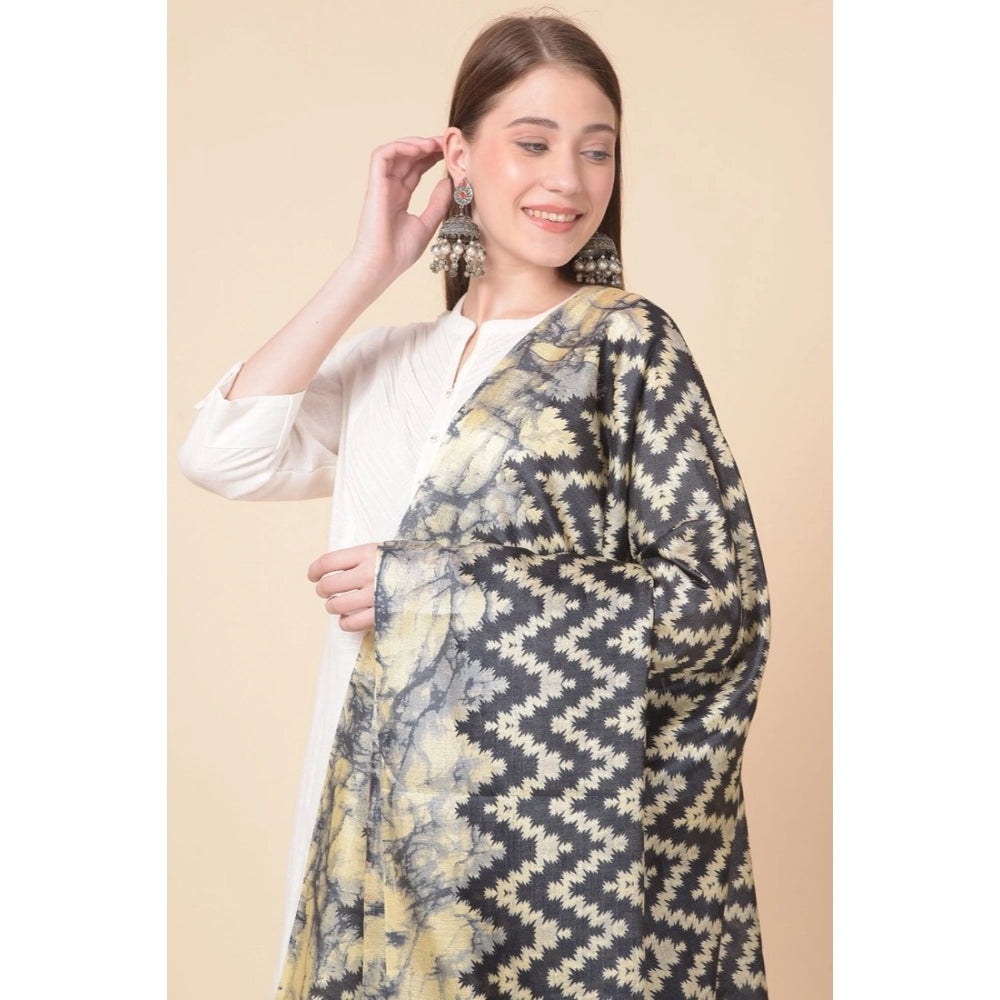 Women's Art Silk Printed Dupatta (Black, Length: 2.25 to 2.50 Mtr)