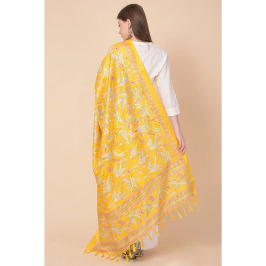 Women's Art Silk Printed Dupatta (Yellow, Length: 2.25 to 2.50 Mtr)