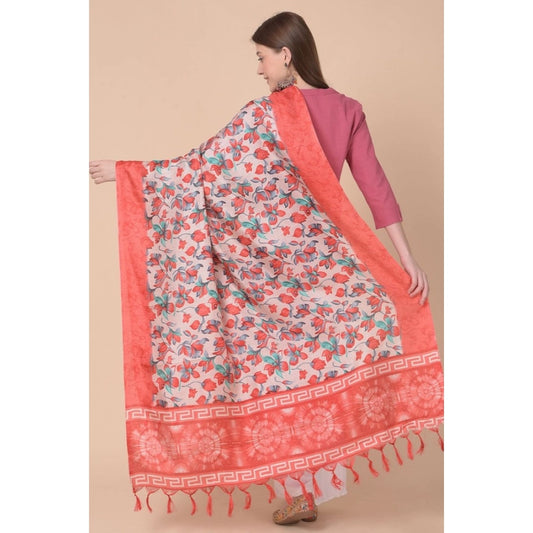 Women's Art Silk Printed Dupatta (Red, Length: 2.25 to 2.50 Mtr)