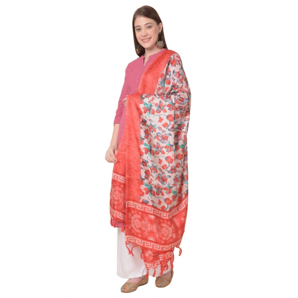 Women's Art Silk Printed Dupatta (Red, Length: 2.25 to 2.50 Mtr)