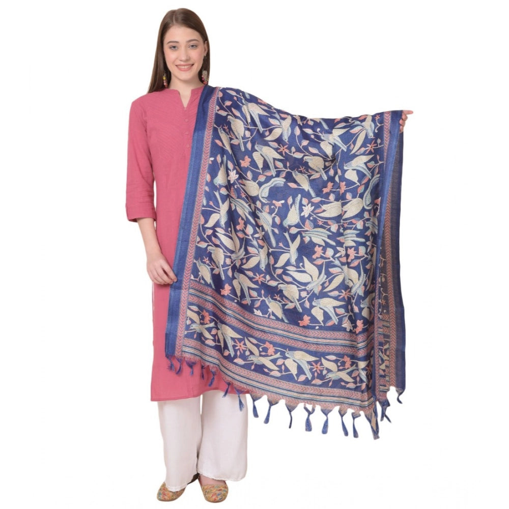 Women's Art Silk Printed Dupatta (Blue, Length: 2.25 to 2.50 Mtr)