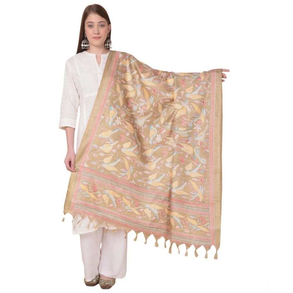 Women's Art Silk Printed Dupatta (Light Brown, Length: 2.25 to 2.50 Mtr)