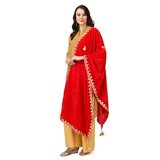 Women's Velvet Gotta Patti Dupatta (Red, Length: 2.25 to 2.50 Mtr)