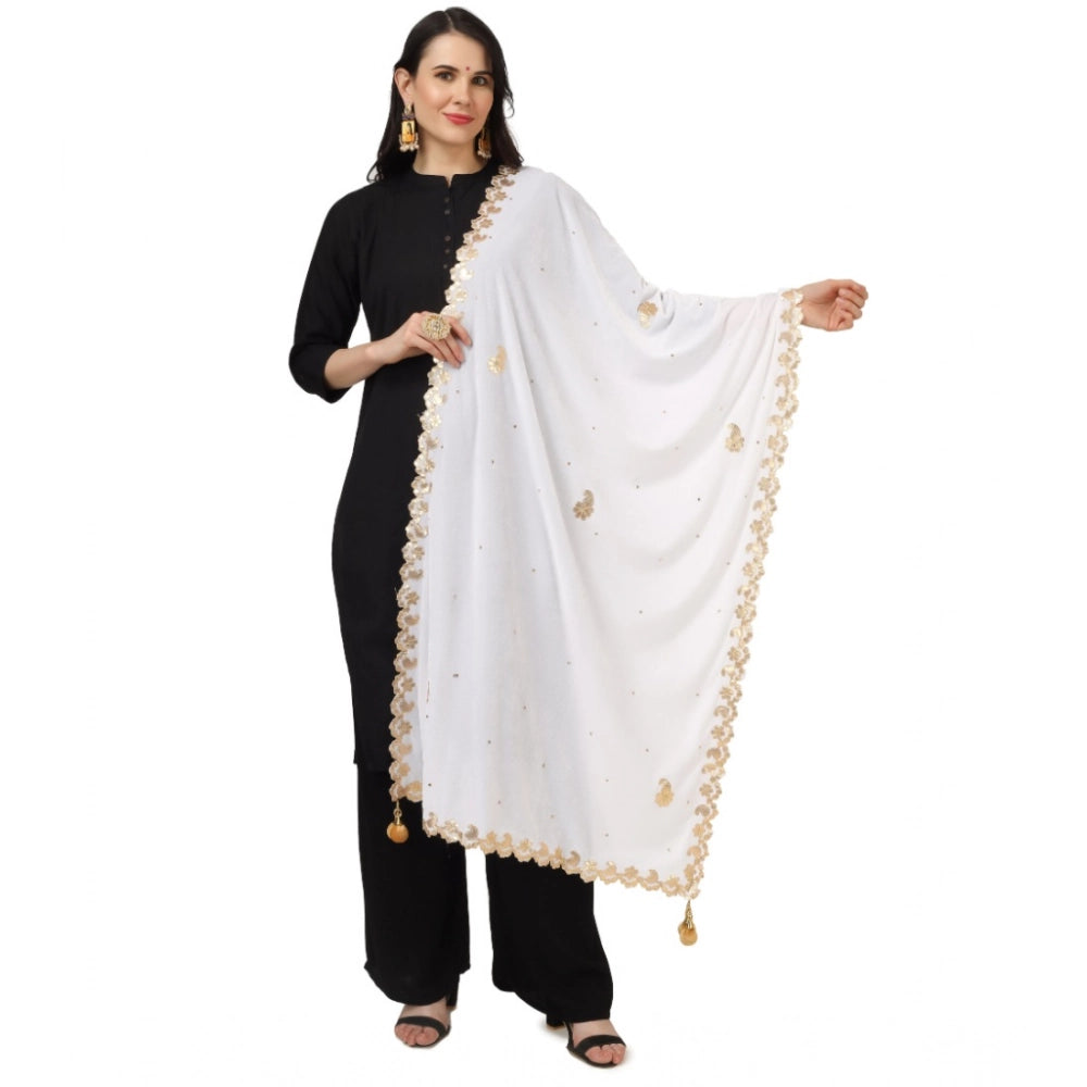 Women's Velvet Gotta Patti Dupatta (White, Length: 2.25 to 2.50 Mtr)