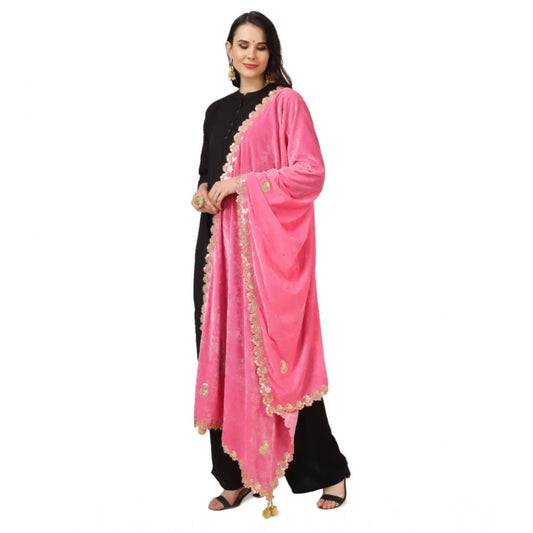 Women's Velvet Gotta Patti Dupatta (Pink, Length: 2.25 to 2.50 Mtr)