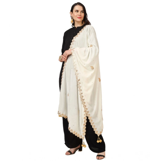 Women's Velvet Gotta Patti Dupatta (Off White, Length: 2.25 to 2.50 Mtr)