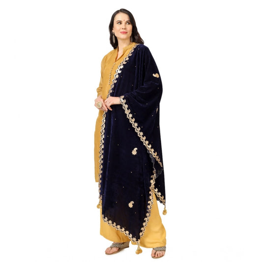 Women's Velvet Gotta Patti Dupatta (Blue, Length: 2.25 to 2.50 Mtr)