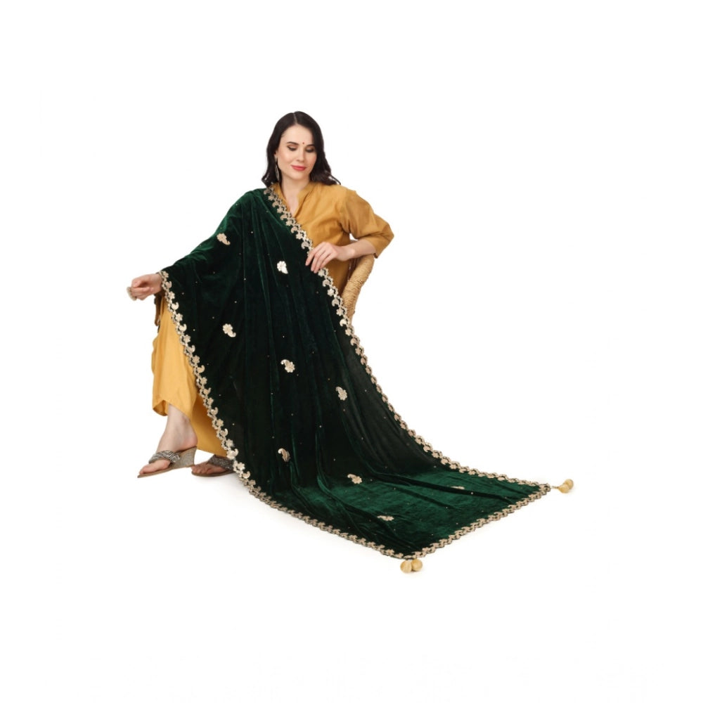 Women's Velvet Gotta Patti Dupatta (Green, Length: 2.25 to 2.50 Mtr)